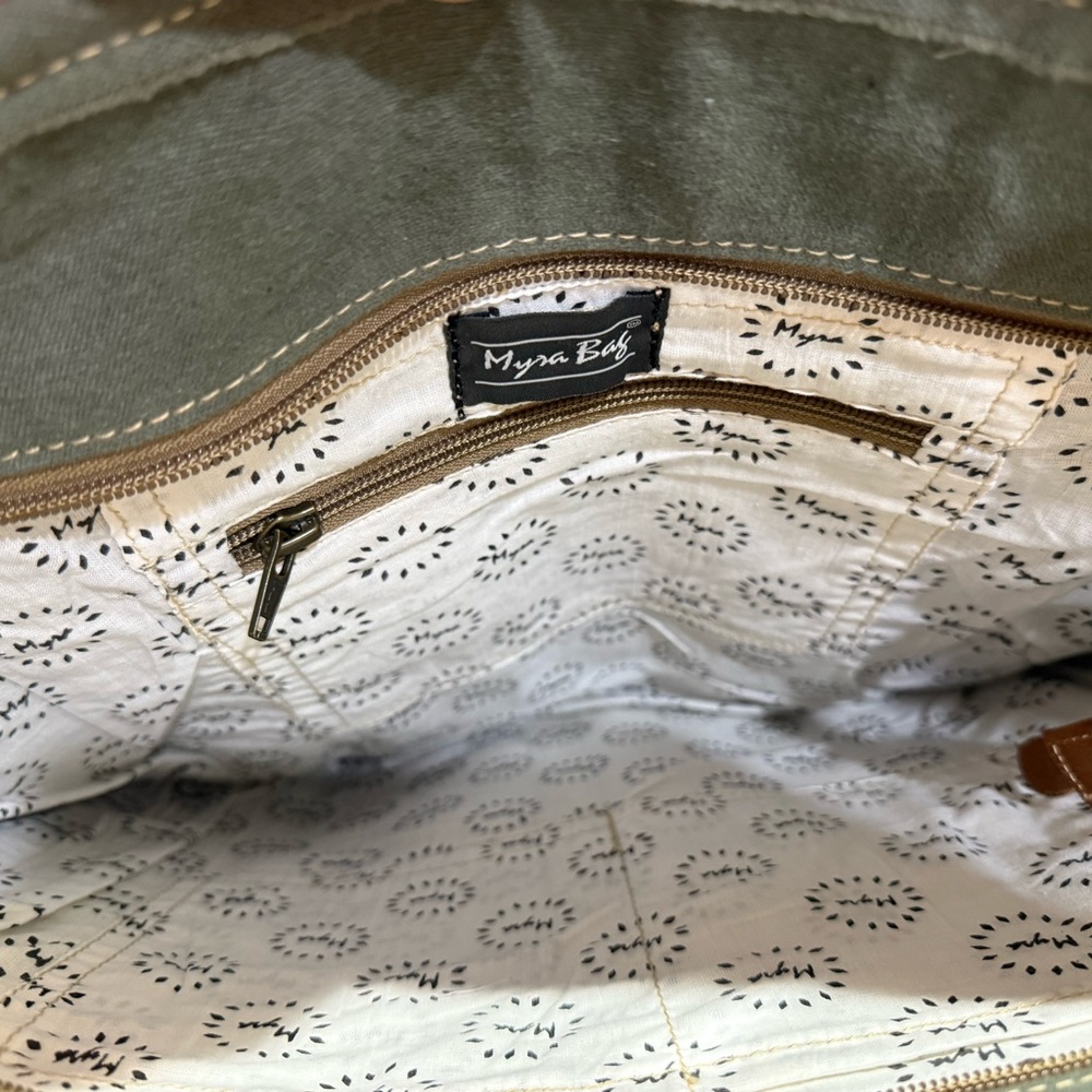 Myra Bag Green and Brown Canvas Tote - Picture 3 of 4